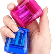 1/12pcs Random Triangle Double Hole Pencil Sharpener, Large Caliber, Fits Thick Pencil, Durable Plastic Manual Pencil Sharpener, No Batteries Required