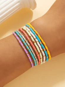 8pcs/Set Boho Beach Vacation Style Colorful Beaded Bracelets, Elastic String Design, Daily Wear & Gift Idea For Women - Multicolor - View 3