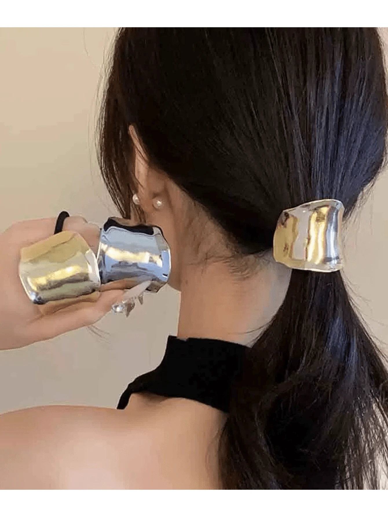 1/2pcs Metal Women Ponytail Holder, Minimalist Fashion Daily Casual Hair Accessories, Silver/Gold Hair Elastics - Gold and Silver 2 Colors - View 1