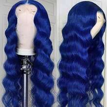 Blue Glueless 13x4 Pre Plucked Lace Front Human Hair Wigs Blue Colored Body Wave Wigs HD Transparent Lace Front Wig 100% Brazilian Human Hair Wigs For Women - Blue - View 4