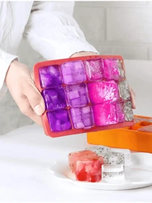 1 Purple Silicone 15 Grid Ice Box With Lid, Suitable For Household Square Ice Boxes, Ice Trays, Summer Ice Boxes And Ice Trays, Kitchen Accessories, Multiple Compartments, Homemade Refrigerator Ice Making Molds, Summer, Heat Reduction, Coolness
