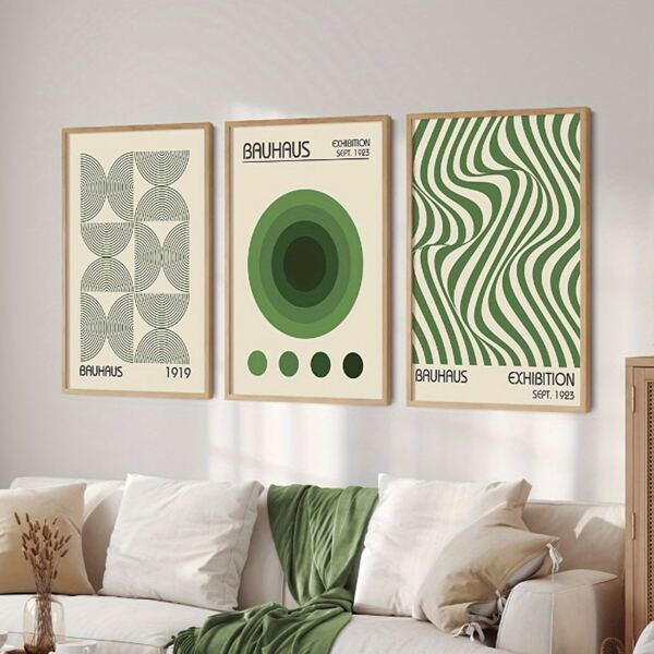 1/3pcs Bauhaus Geometric Wall Arts Prints, Minimalist Modern Posters, Mid-Century Artwork For Home & Office Decor, Canvas Art Set For Living Room, Bedroom, Hallway Optional Frame ,Wall Art With Frame