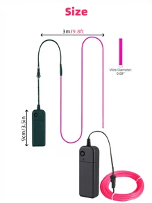 1 Pc, 9.8Ft/16.4Ft Glow EL Wire Cable LED Neon Christmas Dance Party DIY Costumes Clothing Luminous Car Light Decoration Clothes Ball Rave With Battery Drive Box
