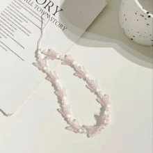 1 件新鲜水晶珍珠蝴蝶手机挂绳链，手机壳配件吊坠 - 藍白色 - 查看 7