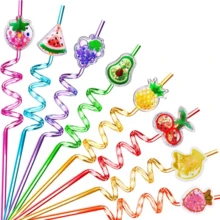 Colorful Acrylic Decorative Straws Fruits And Animals - Fun Spiral Straw - 4 pajitas de frutas - Ver 1
