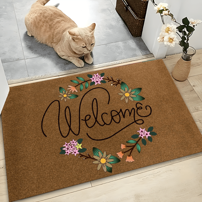 1pc Home Decor "Welcome" Pattern Printed Anti-Slip Diatomite Carpet, 3D Printed Rectangular, Suitable For Entrance, Living Room, Kitchen, Bedroom, Corridor, Bathroom, Laundry Room - Polyester Carpet For Indoor And Outdoor Home Decoration
