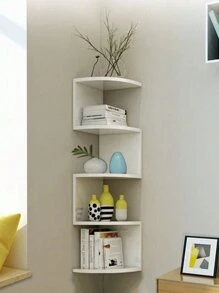 1pc Multifunctional White Wall Mount Storage Shelf, Creative Corner Triangle Design Hanging Rack, Wall-Mounted Half-Round Shelves For Living Room, Kitchen, Bedroom