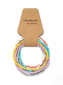 8pcs/Set Boho Beach Vacation Style Colorful Beaded Bracelets, Elastic String Design, Daily Wear & Gift Idea For Women - Multicolor - View 4