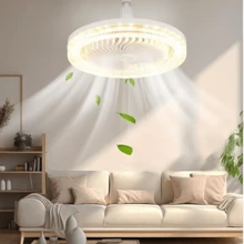 Moreka FS-136, ventilador de techo con luz LED y base para bombillas E26/E27, 3000K-6000K de temperatura de color ajustable, diseño silencioso de 20W, tres velocidades de viento, control remoto, apto para salas de estar, dormitorios, comedores, oficinas y otros espacios. - Blanco - Ver 3