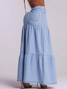 Taue Jeans Women's Long Jeans Skirt Tres Marias Without Lycra High Waist Round Denim Fashion - 輕便牛仔褲 - 查看 2