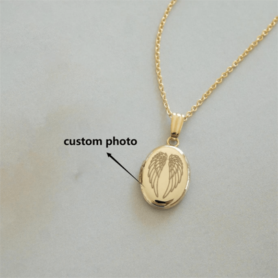 Medalhão Oval Personalizado com Asas de Anjo, Aniversários, Presentes de Festivais para Pais/Mães, Dia das Mães, Dia dos Pais, Presentes para Bons Amigos, Temporada de Formatura, Dia dos Namorados, Presentes para Professores no Dia dos Professores, Natal, Feliz Aniversário, Presentes Especiais, Presentes de Casamento, Presentes Personalizados, Colar Memorial com Foto, Medalhão Gravado com Foto, Presentes Comemorativos para Namorados(as)