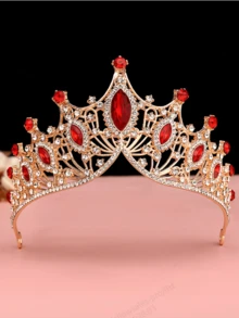 1pc Elegant Princess Tiara With Luxury Rhinestone, Suitable For Party, Holiday, Event Headpiece - Red - View 1