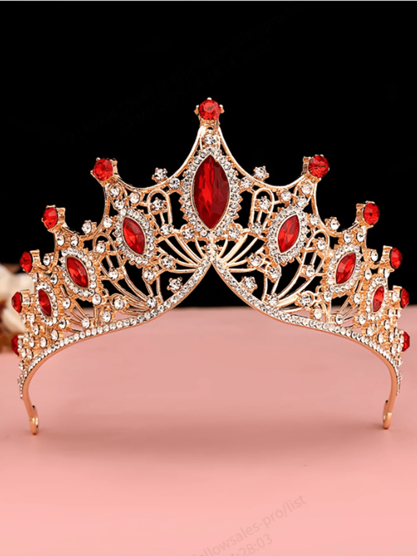 1pc Elegant Princess Tiara With Luxury Rhinestone, Suitable For Party, Holiday, Event Headpiece - Red - View 1