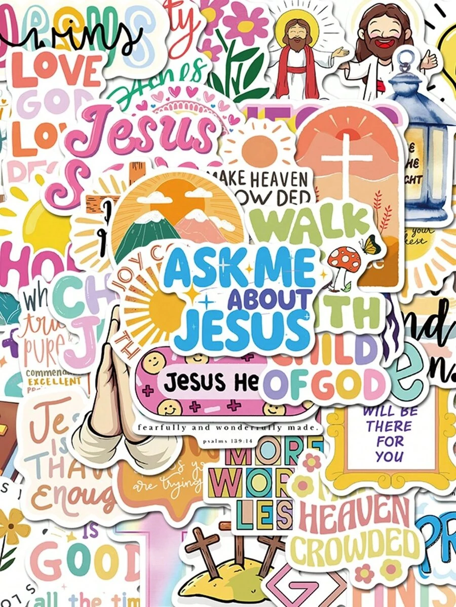 52pcs Jesus Christian Cartoon Graffiti Stickers,Bible Quote Stickers, Cartoon Doodle Stickers, Decorating Mobile Phones, Laptops, Suitcases,Guitars,