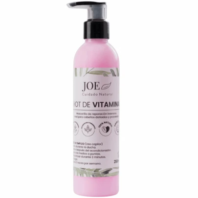Shot De Vitaminas Joe Cuidado Natural , Mascarilla de Reparación Intensiva ideal para Cabellos Dañados Y Procesados ,  Nutre , Hidrata , Brinda Brillo y Suavidad , Elimina El Frizz ,  Sella Puntas , Sin parabenos, Formula Natural, Libre de Sulfatos , Sin Sales , Repara Y Restaura la Hebra Capilar