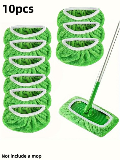 10pcs Flat Mop Replacement Cleaning Cloth Pads, Washable And Reusable Slouchy Mop Pads, Floor Cleaning Mop Refills, Dry & Wet Use, Suitable For Kitchen, Bathroom, Home Cleaning Supplies