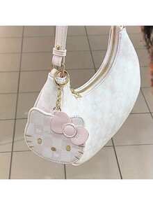 Sanrio 1pc Women Cute Plaid PU Leather Sling Bag - Zippered Closure, Large Capacity Underarm Cosmetic Pouch, Hand/Dry Washable, Polyurethane Lining - Fashionable Messenger Bag Accessory