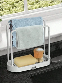 1 件灰色厨房水槽架托盘整理架，厨房台面防锈水槽配件，适用于海绵、洗碗布、抹布、刷子、洗涤器收纳架。