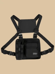 户外胸包，轻便战术背心胸包，适合跑步、骑行，适合户外训练，男士跑步胸包，带水瓶架，储物空间大，黑色，胸部装备 2000 年代风格街头服饰