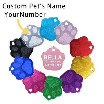 Customized Pet Tag Pendant, Personalized Cat/Dog/Puppy Pet ID Tag Pendant, Collar Pendant, Pet Accessories, Cat Paw Shaped Pendant, Prevent Accidental Loss, Perfect Gift For Your Beloved Pets