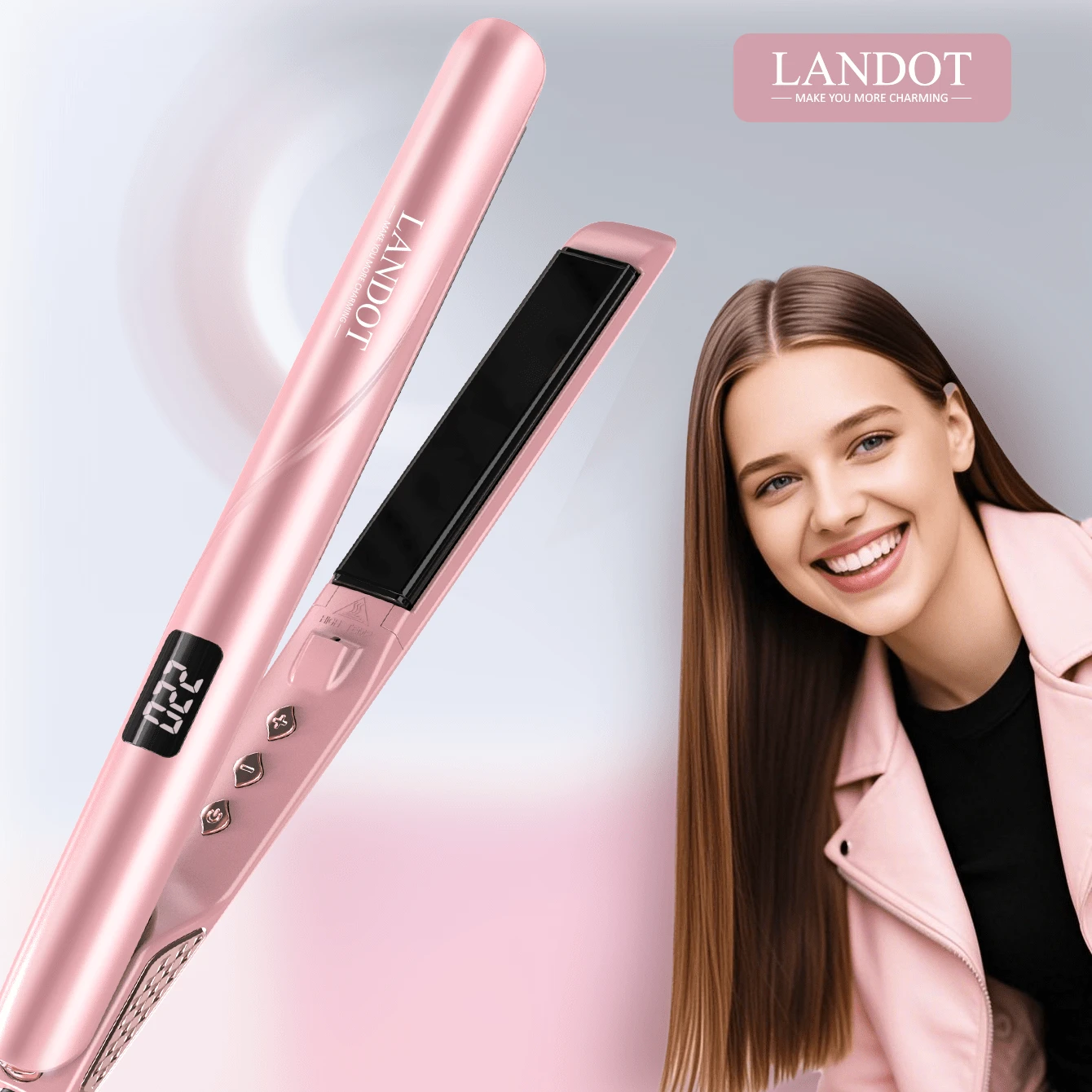 LANDOT Prostownica do włosów 1-calowa: Prostownica i lokówka 2 w 1 - Profesjonalna prostownica ceramiczna do prostowania i kręcenia włosów - Podwójne napięcie, 12 cyfrowych ustawień ciepła