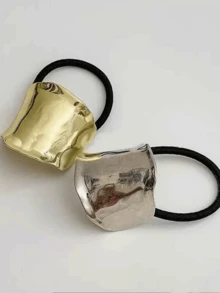 1/2pcs Metal Women Ponytail Holder, Minimalist Fashion Daily Casual Hair Accessories, Silver/Gold Hair Elastics - Gold and Silver 2 Colors - View 5