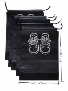 10pcs Non-Woven Fabric Shoe Bags, Plain Gray Color Dust-Proof Reusable Shoe Covers, Drawstring Closure Travel Shoe Storage Bags - Black - View 7
