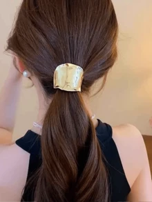 1/2pcs Metal Women Ponytail Holder, Minimalist Fashion Daily Casual Hair Accessories, Silver/Gold Hair Elastics - Gold and Silver 2 Colors - View 8