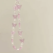 1 件新鲜水晶珍珠蝴蝶手机挂绳链，手机壳配件吊坠 - 藍白色 - 查看 4