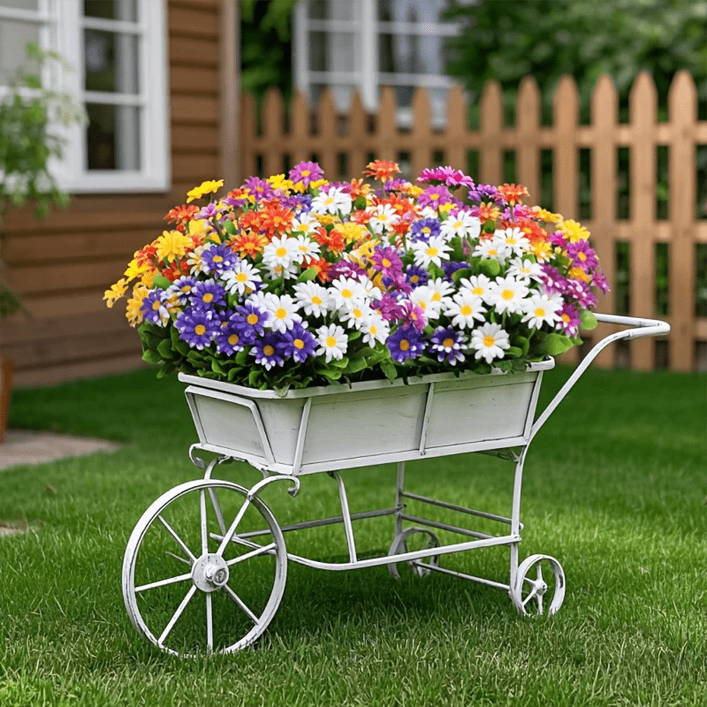 Nathdy 10 ramos de flores artificiales para exteriores, decoraciones de flores de plástico, ramos de flores de margarita de imitación, arbustos de flores artificiales resistentes a los rayos UV, adecuados para el hogar, hotel, oficina, boda, fiesta, jardín familiar, porche, decoración de cabañas, patio, decoraciones de marco de ventana, bodas, fotografía y decoraciones de cementerio, perfectos para la decoración de otoño