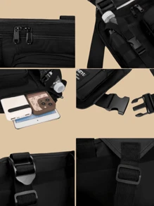 户外胸包，轻便战术背心胸包，适合跑步、骑行，适合户外训练，男士跑步胸包，带水瓶架，储物空间大，黑色，胸部装备 2000 年代风格街头服饰