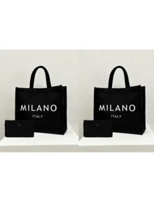 一套亚麻手提袋，包含一个印有“米兰，意大利”字样的手提袋和一个小收纳袋，可定制字母、花朵等图案，个性化礼品包装，适合婚礼、生日、海滩、节日等场合，是送给女性、母亲、教师、朋友、伴娘、学生、返校季的完美礼物。 - 黑色 - 查看 13