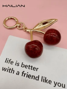 HAILIAN 极简主义女士樱桃礼盒套装，情侣钥匙扣装饰吊坠，适合送给伴侣、情侣和闺蜜，Y2K风格 - 酒紅色 - 查看 9