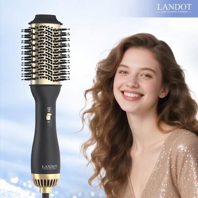  LANDOT Hot Hair Blow Dryer Brush: One-Step Hair Dryer And Volumizer Plus - Hot Air Brush With Adjustable Temperature - Heated Air Styler For Drying Straightening Volumizing - Lightweight Hairdryer