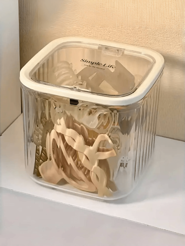 1 caixa de armazenamento de acessórios de cabelo de plástico à prova d'água, caixa de armazenamento quadrada multifuncional com tampa, adequada para faixas de cabelo, laços, grampos de cabelo, cotonetes de limpeza, palavras-chave de alta conversão, multiuso, economia de espaço, conveniente, prático, durável, fácil de usar, perfeito para banheiro, quarto, penteadeira, viagens, uso diário, decoração de festivais, outono, temporada de férias, ideia de presente, organização, limpo e arrumado, elegante, funcional, portátil, ideal para acessórios, itens pequenos, crianças, mulheres, meninas.