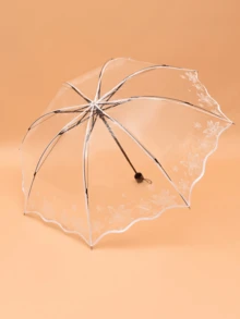 1pc Foldable Manual Umbrella, Cute Transparent Outdoor Umbrella With 8 Ribs And Lotus Leaf Printed Edge - Clear - View 1