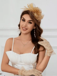 3pcs Fascinator With Lace Gloves Feather Tea Party Hat For Horse Racing Flower Kentucky Derby Hat For Women&Girls Mother's Day Gift.