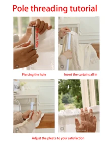 1 件装轻薄横梁窗帘，木质亚麻纹理，适用于阳台、茶室 - 米色 - 查看 4