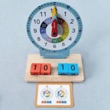 Wooden Children's Clock Model, Teaching Clock Tool, Time Learning Toy Set, With 4 Numerical Beads, 20 Time Cards, Clock Teaching Supplies