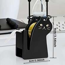1pc Cute Cat Design Tape Dispenser Creative Cartoon Tape Holder Wooden Tape Cutter - Black - View 2