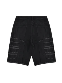 Shorts vaqueros casuales de corte holgado con estilo callejero pionero de parches negros para hombres GlobeSwift, aptos para primavera/verano