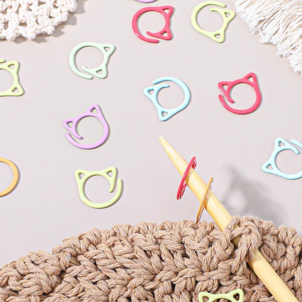 24-100 piezas Marcadores de puntada en forma de oreja de gato multicolor, anillos metálicos en espiral abiertos con cierre, pequeños marcadores metálicos de gato para crochet, adecuados para proyectos de hilado, ganchillo, costura y conteo de filas de punto de croché