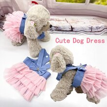 1 pieza Ropa linda para perrito, vestido de verano para perro, falda de encaje para gato, ropa para mascotas, falda a rayas para chihuahua, ropa de princesa para mascotas, vestido de encaje para mascotas, vestimenta para chihuahua, bichón y yorkshire, chaleco refrescante lindo para perro, adecuado para gatos y perros pequeños y medianos, vestido de encaje con arnés para mascotas