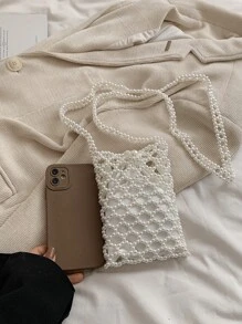 حقيبة كروس بودي من التصميم الفاخر بزخرفة اللؤلؤ، حقيبة صغيرة خفيفة الوزن لهاتف محمول، مجموعة صيف 2024 الجديدة