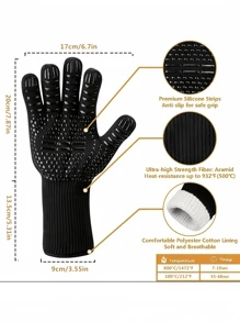 2pcs Heat Resistant Baking Gloves, 800°F Non-Slip Silicone Insulated Oven Mitts For Kitchen, BBQ, Camping And Cookware