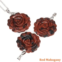 Natural Gemstone Carved Rose Flower Stone Pendant Amethyst Healing Crystal Necklace DIY Jewelry Bead Charm Women Valentine Gift