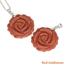 Natural Gemstone Carved Rose Flower Stone Pendant Amethyst Healing Crystal Necklace DIY Jewelry Bead Charm Women Valentine Gift