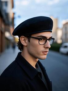 1pc Adjustable Wool And Leather Beret Hat, Vintage Military Style, Suitable For Outdoor Use And Leisure Time - Multicolor - View 2