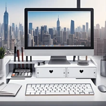 1pc DIY White Monitor Stand, Keyboard Storage Rack, Desktop Computer Riser, Bookshelf, Desk Organizer,For School Supplies,Back To School