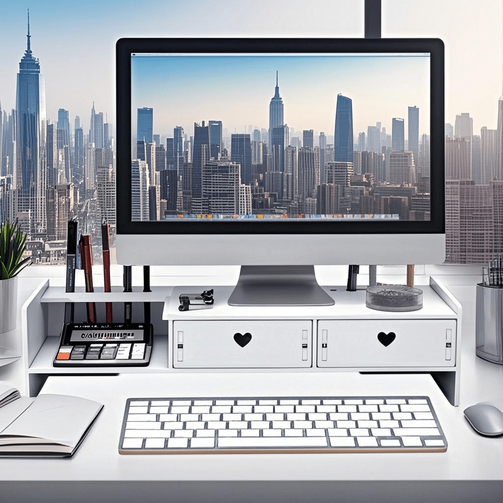 1pc DIY White Monitor Stand, Keyboard Storage Rack, Desktop Computer Riser, Bookshelf, Desk Organizer